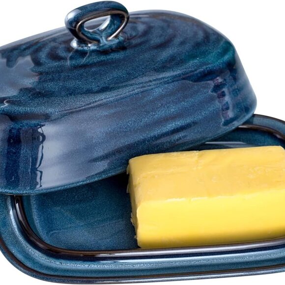 Blue Porcelain Farmhouse style Butter dish - Picture 1 of 7